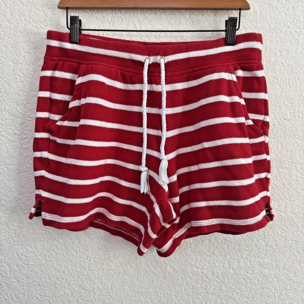 Talbots Beach Terry Shorts Luna Red White Stripe Drawstring Women Size M